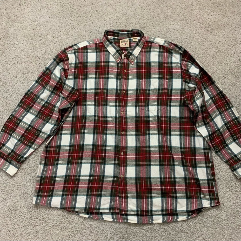 4 XL Big Men's RED HEAD Brand RED & GREEN PLAID Cotton FLANNEL Button Down SHIRT